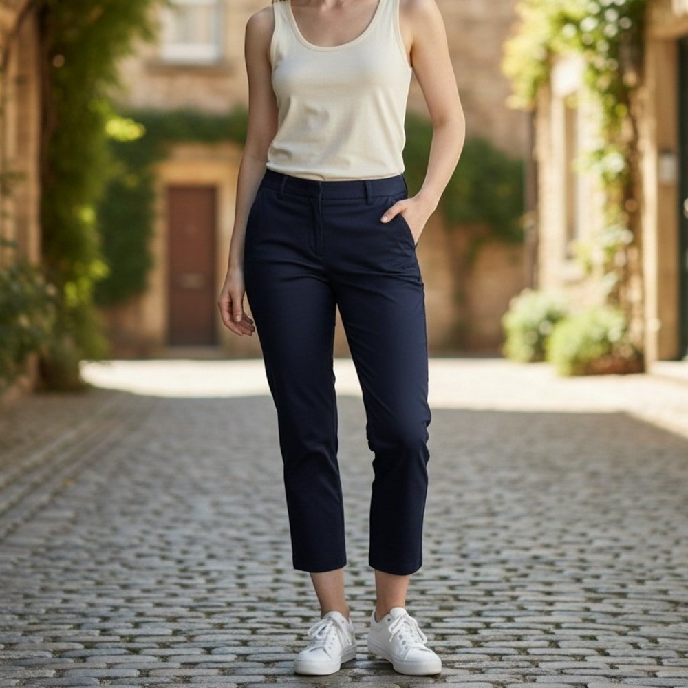 Avenue (Cropped Pants) (18) Women Navy EXCELLENT Stretch Cotton Chino Trousers